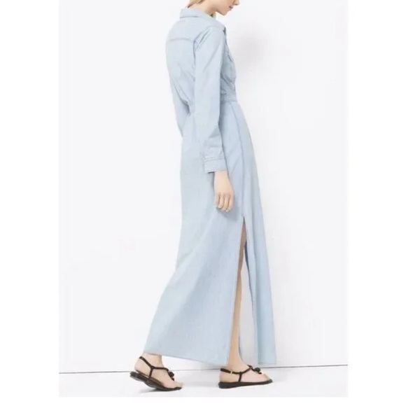 Michael Kors Blue Buttoned Maxi Dress with Polo Collar Western Rodeo Chambray S - Picture 4 of 13